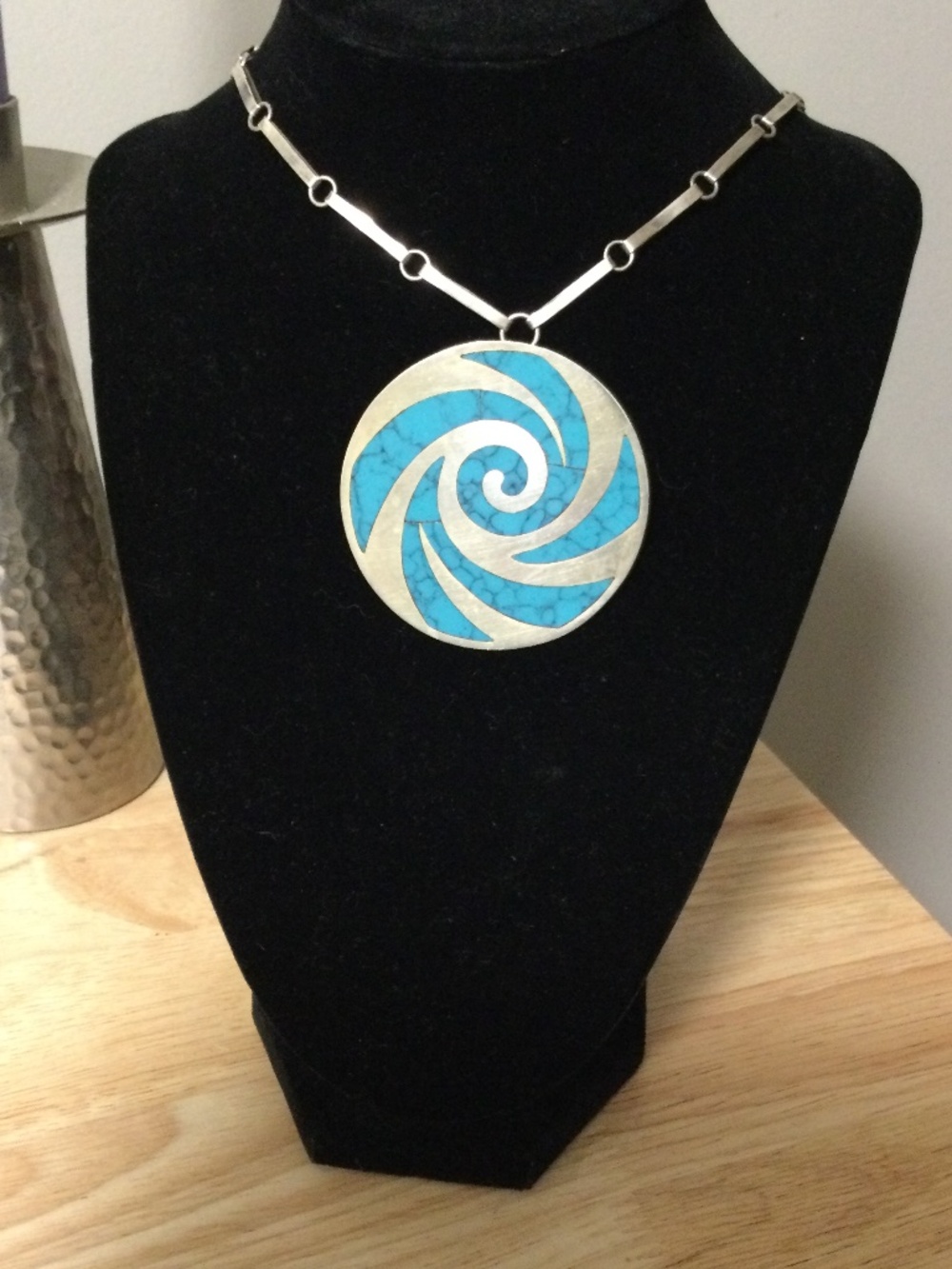 925 Sterling Silver Pendant/Brooch with Turquoise Inlay